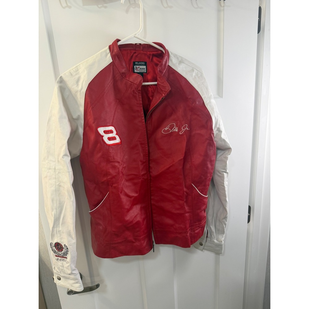 Wilsons Leather Dale Earnhardt Jr NASCAR Racing Jacket Red white‎ Women XL